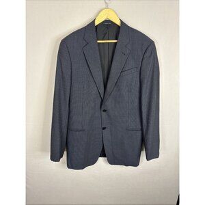 Armani Collezioni 42L Blue Micro Check Wool Blazer Made In Italy Sports Coat